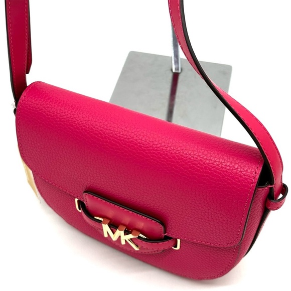 Michael Kors Small Reed Leather Saddle Crossbody Bag Electric Pink - Picture 9 of 10